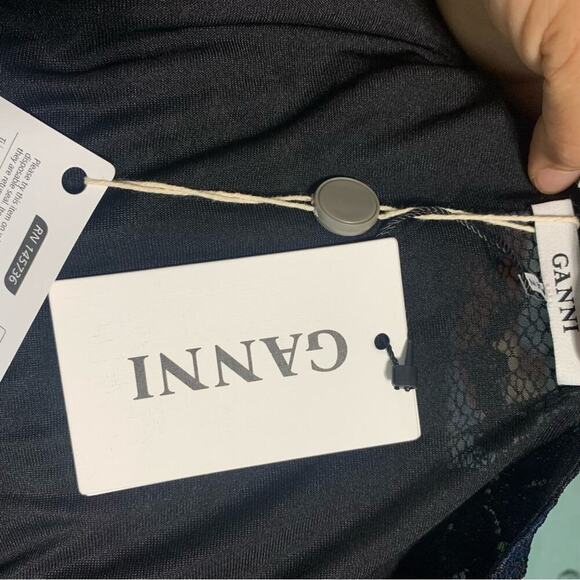 Ganni black Flynn Lace long sleeves midi dress size medium 38 goth wedding guest - Picture 6 of 10